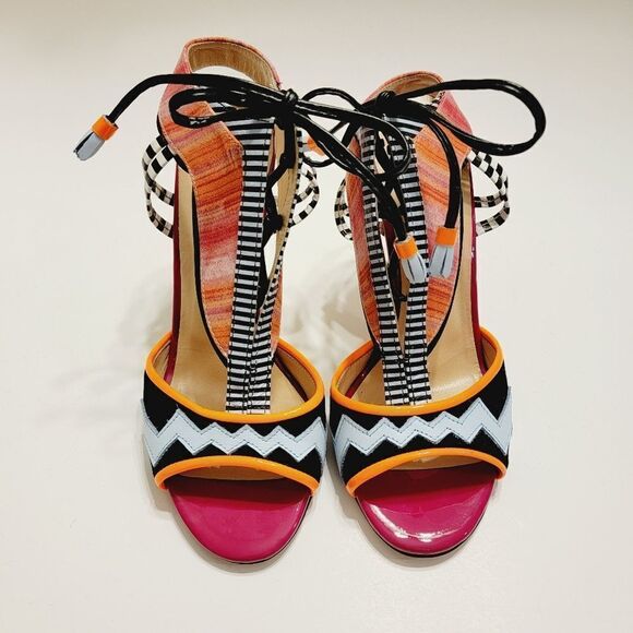 Vinci The Santa Amaro Multicolor T-Strap Lace-Up Leather Sandal Size 8 - Picture 4 of 13